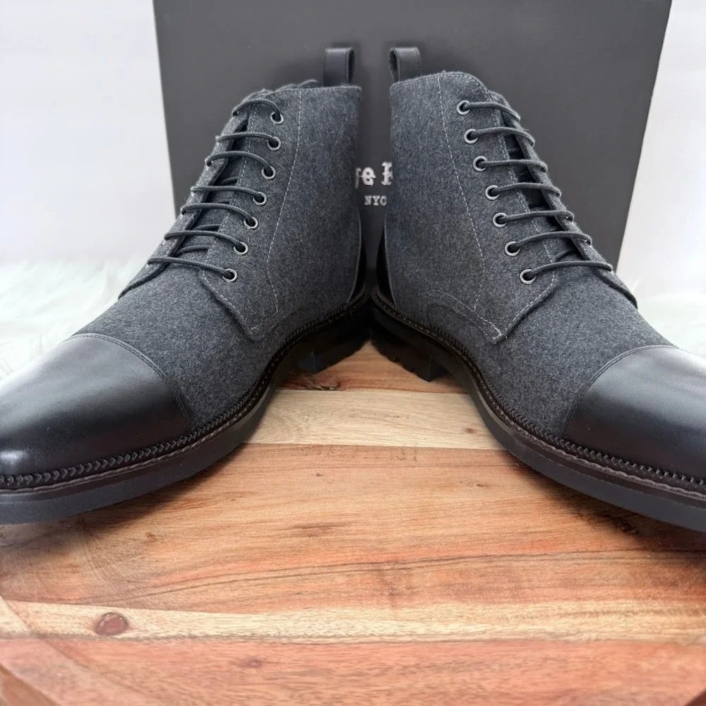 Vintage Foundry Co Remington‎ Black Leather Grey Wool Size 10 Cap Toe Boots  NIB
